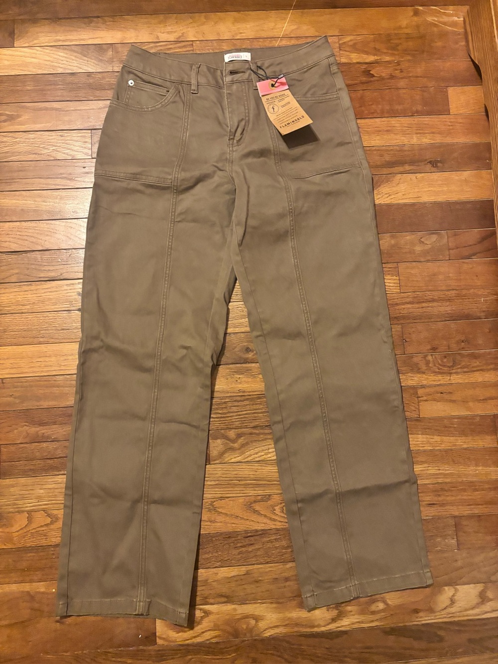 Flamingals Brown Wide Leg Patch Pocket Jeans – Size Large – NWT